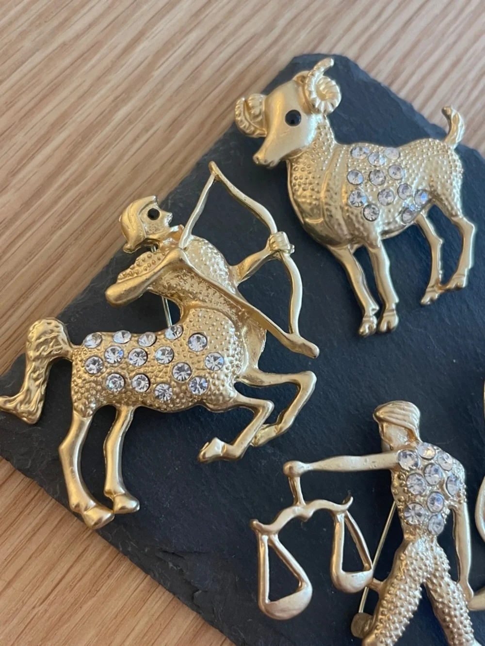 Zodiac Brooch Bundle Astrology Libra Aries Crystal Gold Celestial Jewelry Set